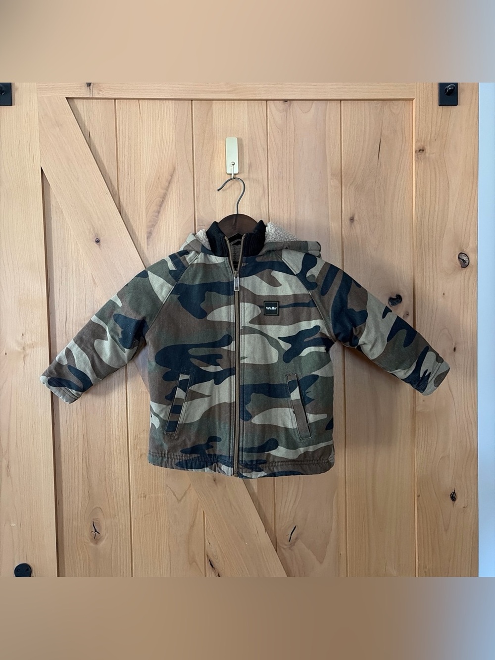 Walls Jacket Youth Large Green Camo Bomber Coat Canvas Sherpa Lined Boys XS 4/5